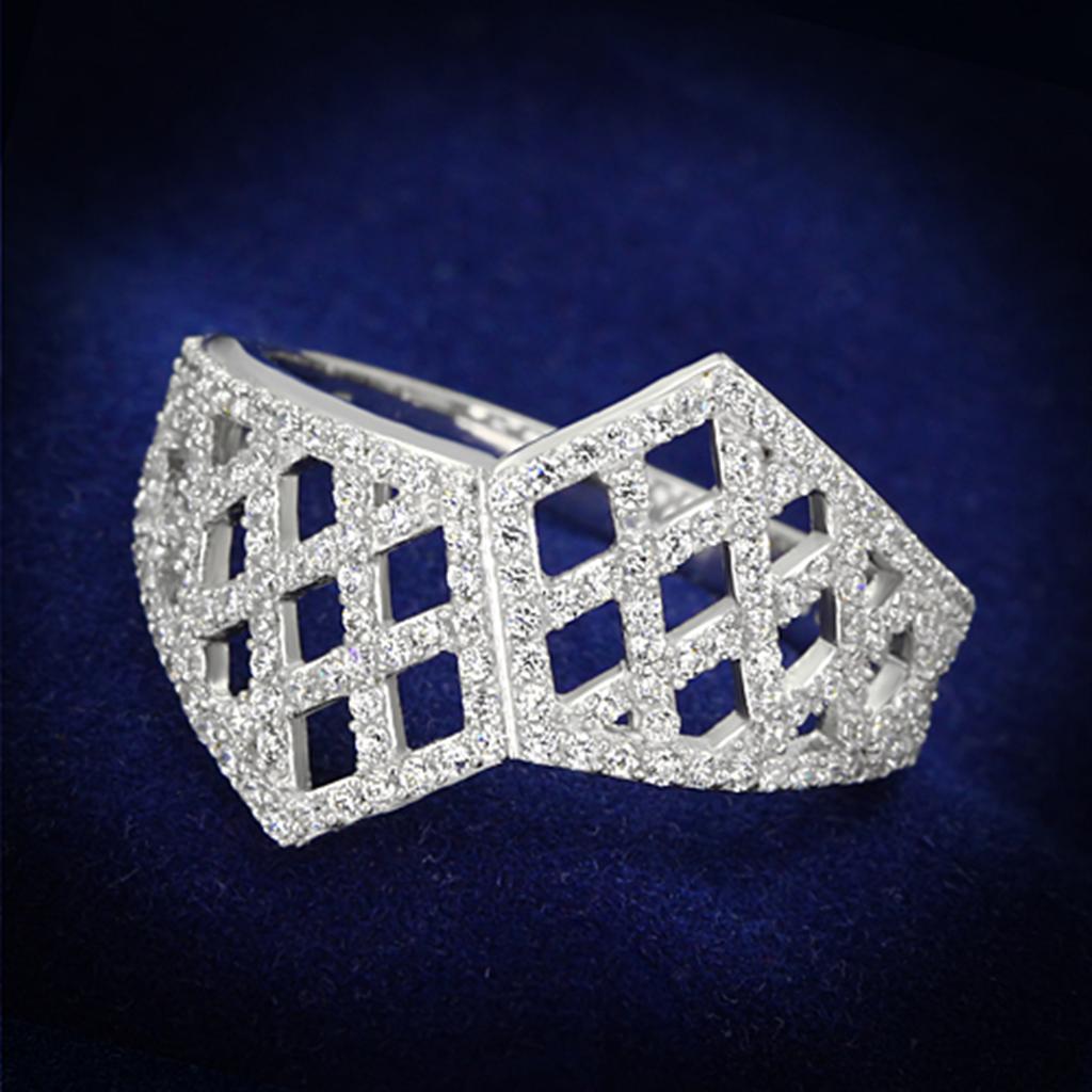 TS122 - Rhodium 925 Sterling Silver Ring with AAA Grade CZ  in Clear-0