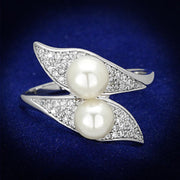 TS124 - Rhodium 925 Sterling Silver Ring with Synthetic Pearl in Citrine Yellow-0