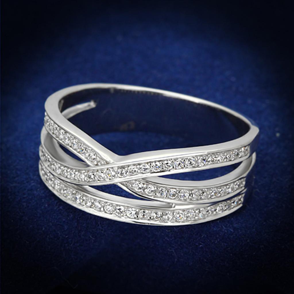 TS131 - Rhodium 925 Sterling Silver Ring with AAA Grade CZ  in Clear-0