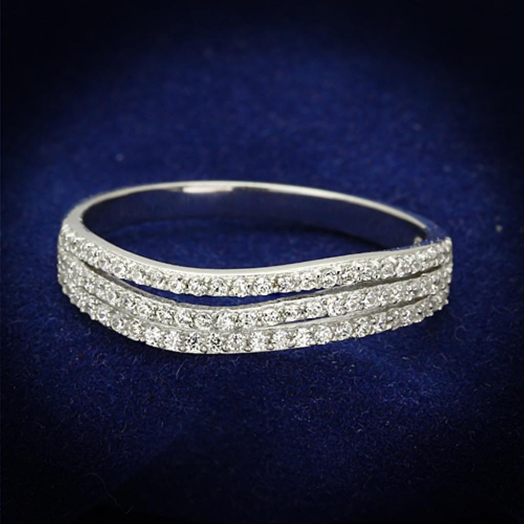 TS135 - Rhodium 925 Sterling Silver Ring with AAA Grade CZ  in Clear-0
