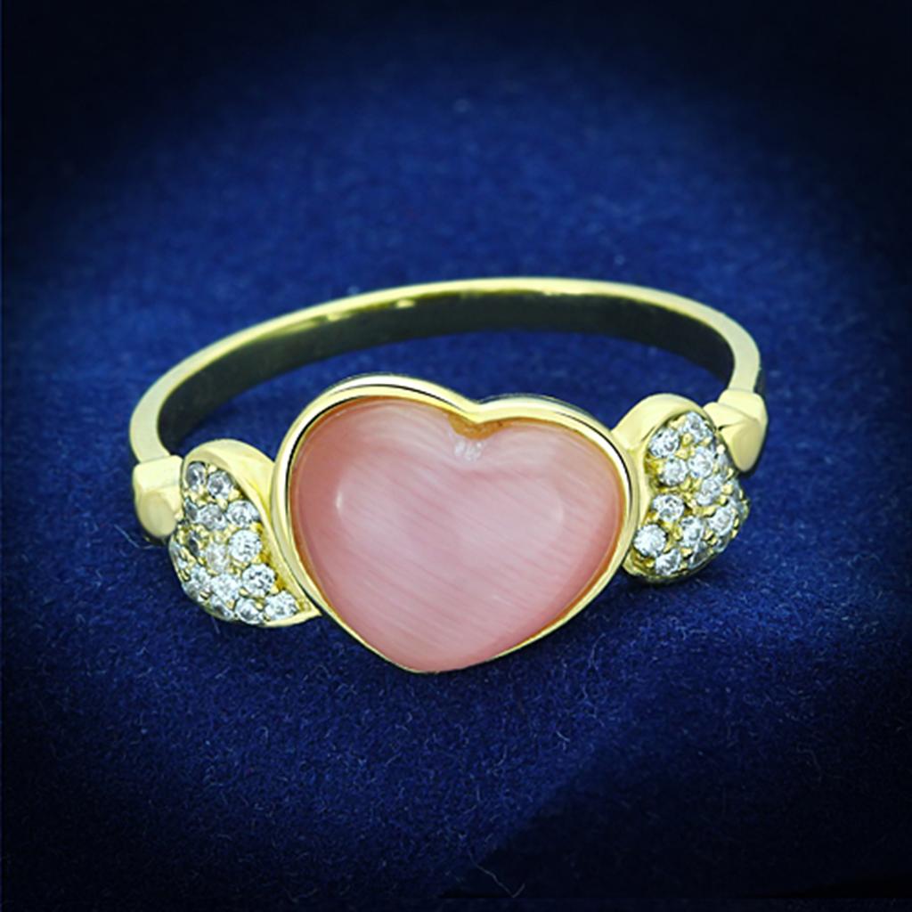 TS136 - Gold 925 Sterling Silver Ring with Synthetic Cat Eye in Rose-0