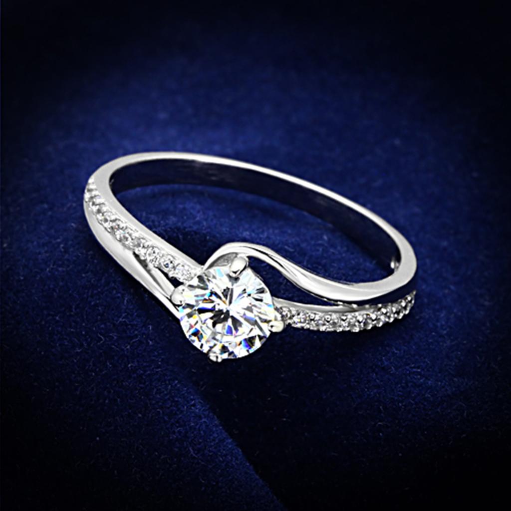 TS141 - Rhodium 925 Sterling Silver Ring with AAA Grade CZ  in Clear-0