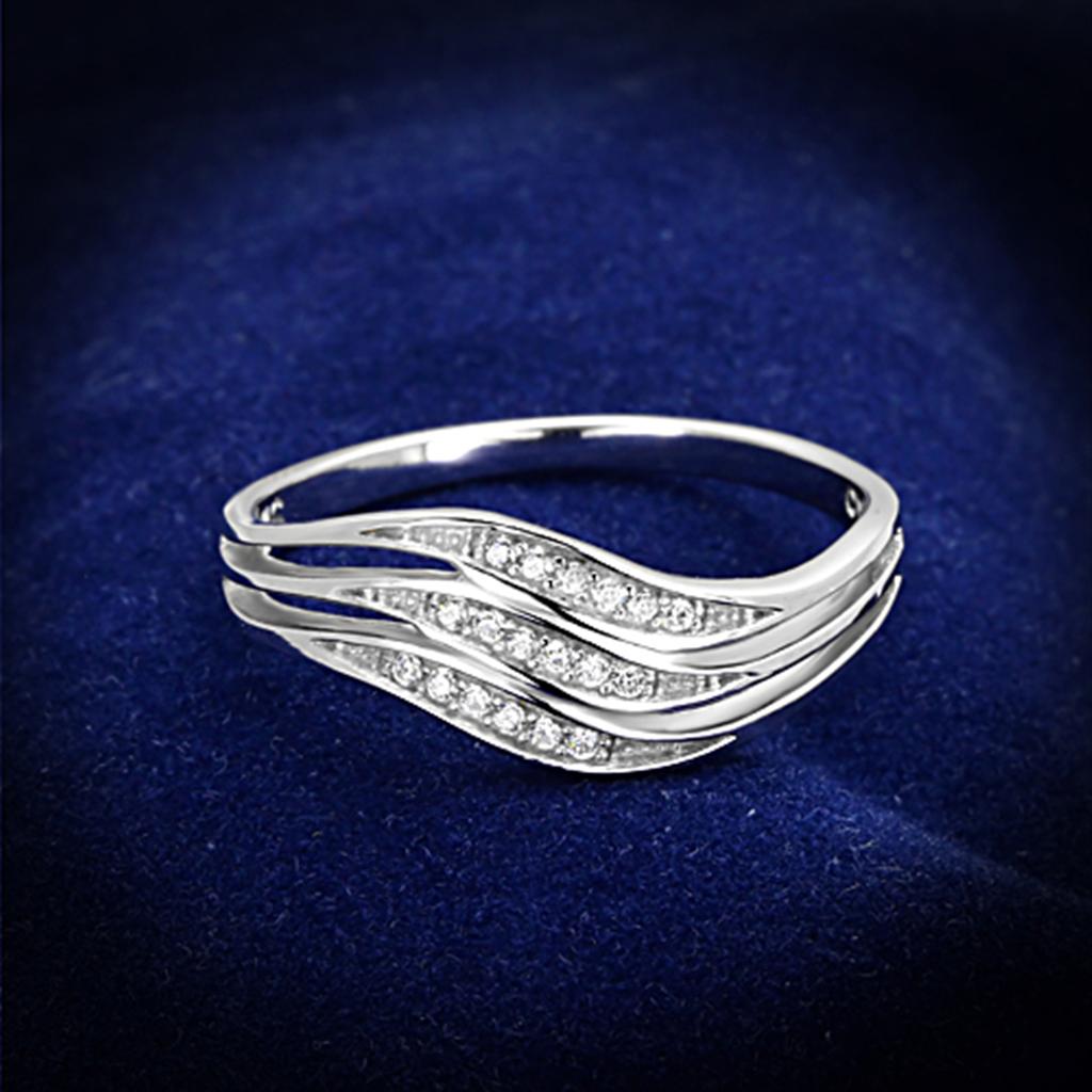 TS143 - Rhodium 925 Sterling Silver Ring with AAA Grade CZ  in Clear-0