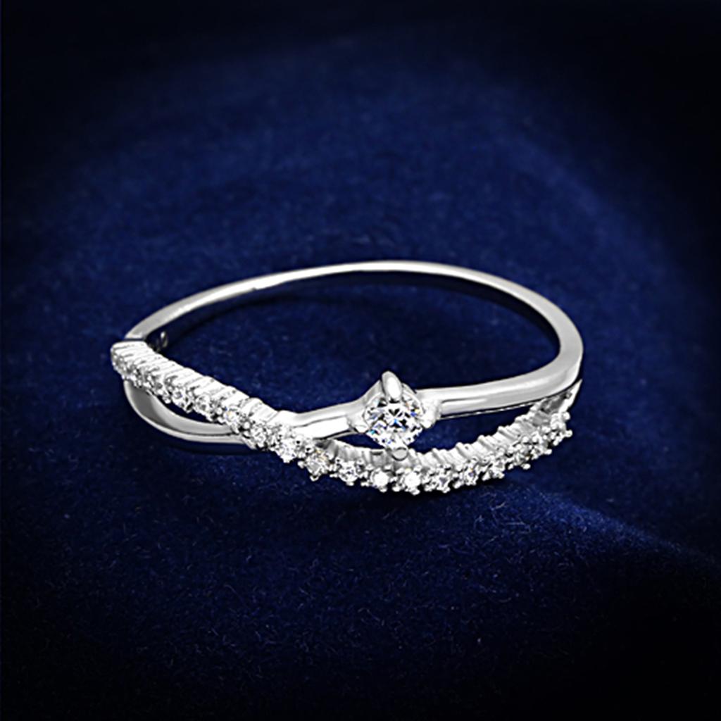 TS144 - Rhodium 925 Sterling Silver Ring with AAA Grade CZ  in Clear-0