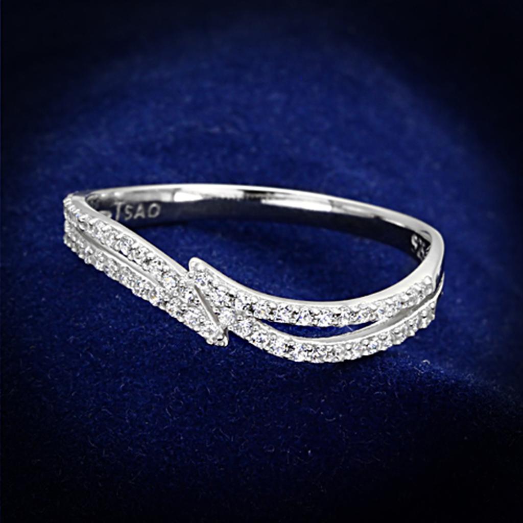 TS146 - Rhodium 925 Sterling Silver Ring with AAA Grade CZ  in Clear-0