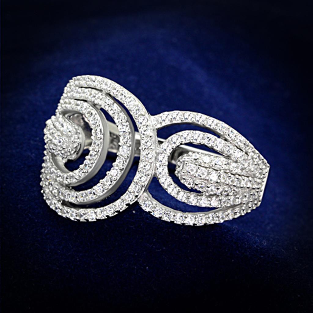 TS147 - Rhodium 925 Sterling Silver Ring with AAA Grade CZ  in Clear-0