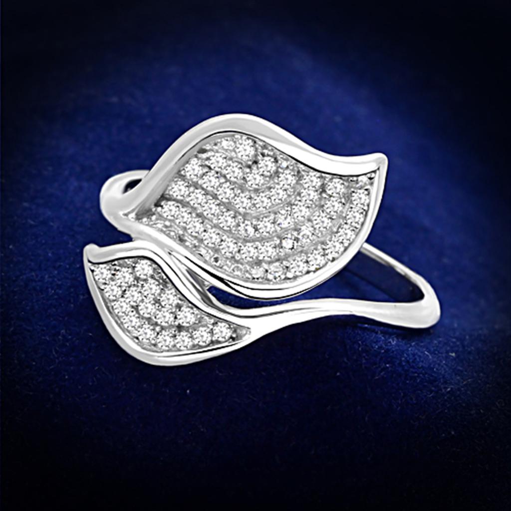 TS149 - Rhodium 925 Sterling Silver Ring with AAA Grade CZ  in Clear-0