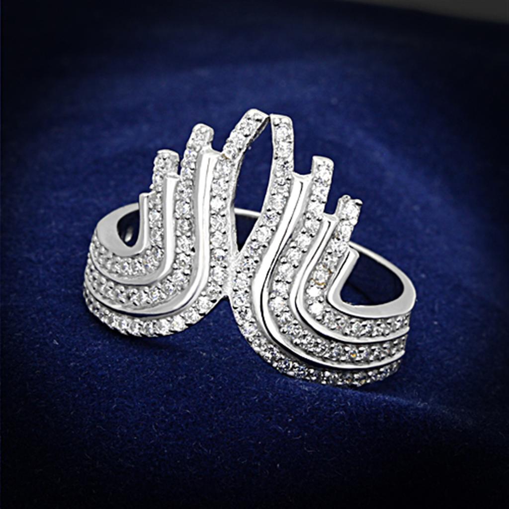 TS151 - Rhodium 925 Sterling Silver Ring with AAA Grade CZ  in Clear-0