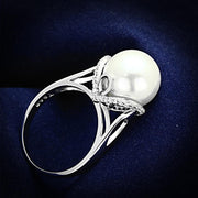 TS154 - Rhodium 925 Sterling Silver Ring with Synthetic Pearl in White-0