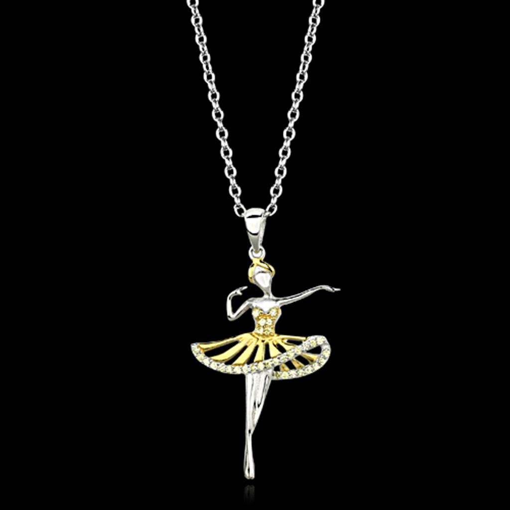 TS156 - Gold+Rhodium 925 Sterling Silver Chain Pendant with AAA Grade CZ  in Topaz-0