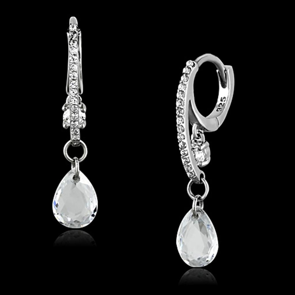 TS159 - Rhodium 925 Sterling Silver Earrings with AAA Grade CZ  in Clear-0