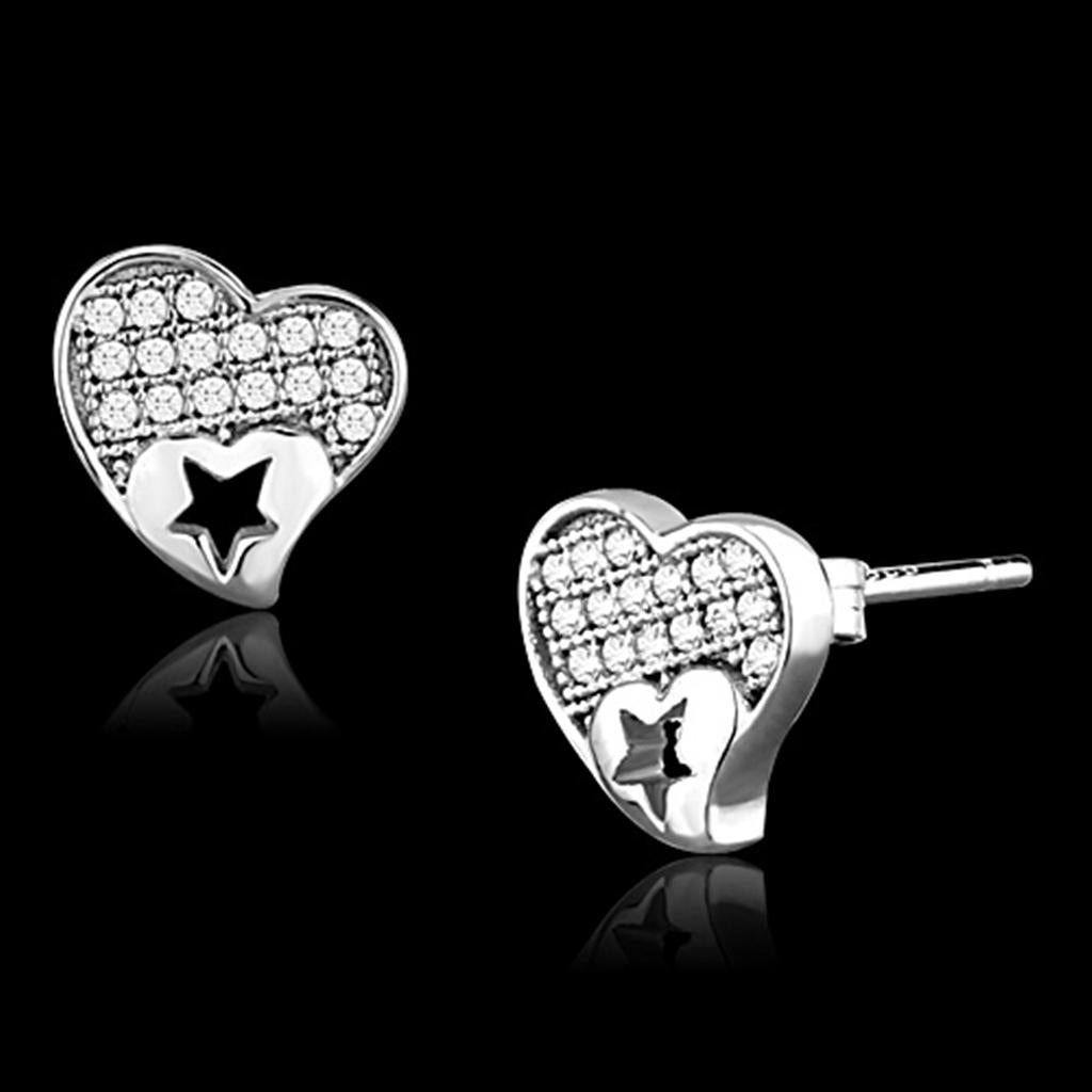 TS161 - Rhodium 925 Sterling Silver Earrings with AAA Grade CZ  in Clear-0