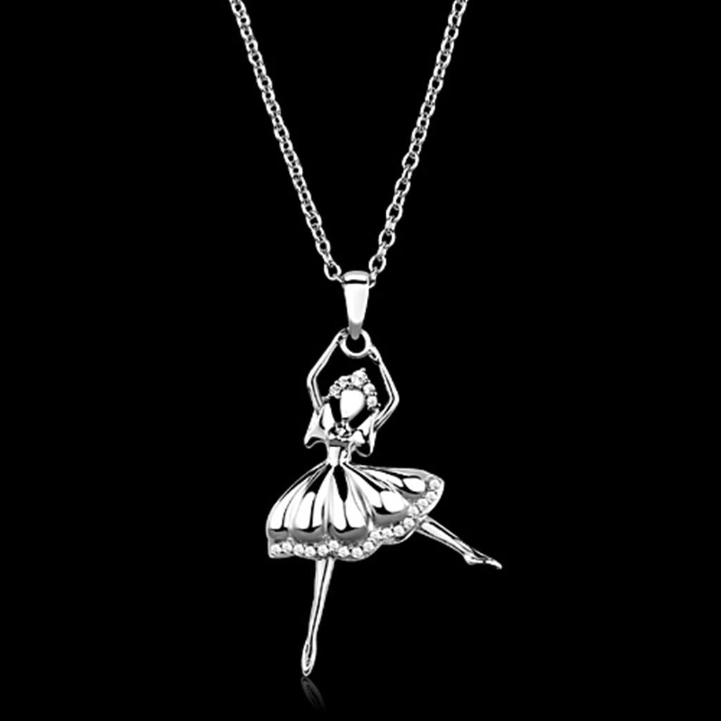 TS163 - Rhodium 925 Sterling Silver Chain Pendant with AAA Grade CZ  in Clear-0