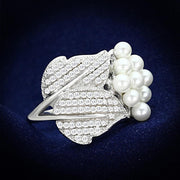 TS167 - Rhodium 925 Sterling Silver Ring with Synthetic Pearl in White-0