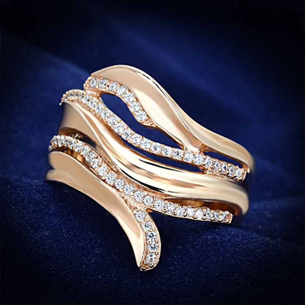 TS168 - Rose Gold 925 Sterling Silver Ring with AAA Grade CZ  in Clear-0
