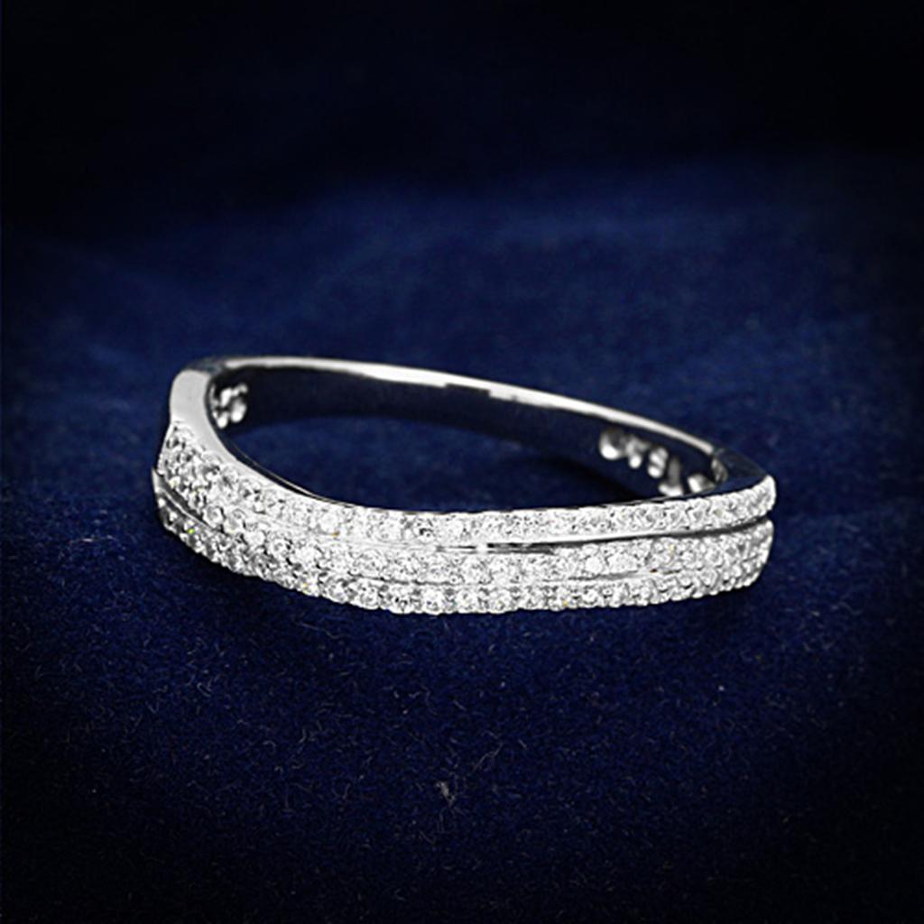 TS173 - Rhodium 925 Sterling Silver Ring with AAA Grade CZ  in Clear-0