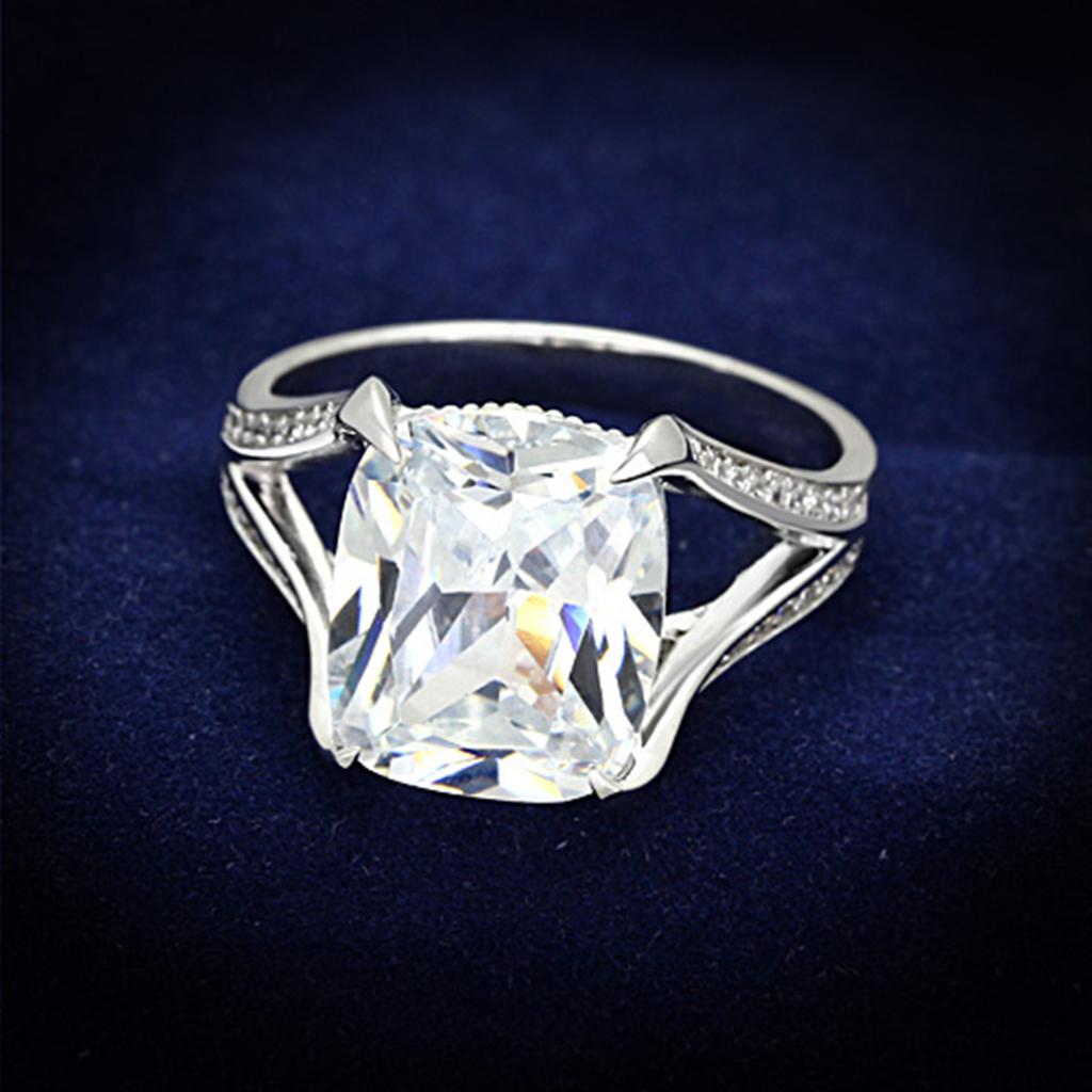 TS174 - Rhodium 925 Sterling Silver Ring with AAA Grade CZ  in Clear-0