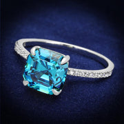 TS178 - Rhodium 925 Sterling Silver Ring with Cubic  in Sea Blue-0