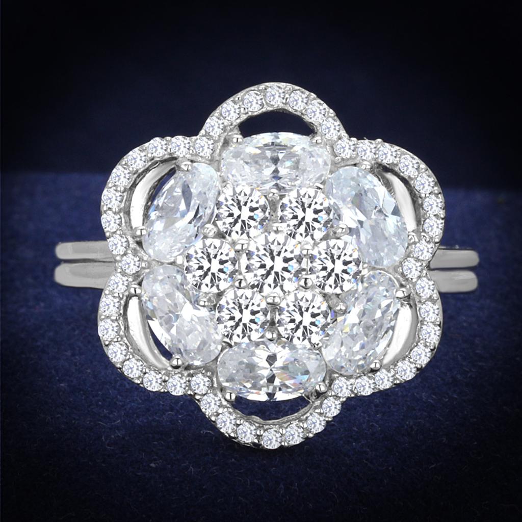 TS180 - Rhodium 925 Sterling Silver Ring with AAA Grade CZ  in Clear-0