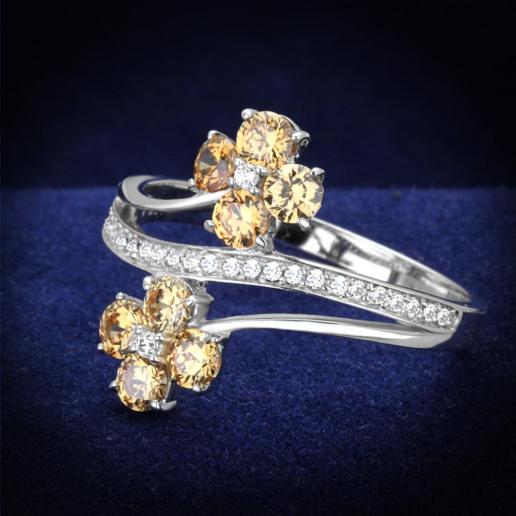 TS181 - Rhodium 925 Sterling Silver Ring with AAA Grade CZ  in Champagne-0