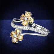 TS181 - Rhodium 925 Sterling Silver Ring with AAA Grade CZ  in Champagne-0