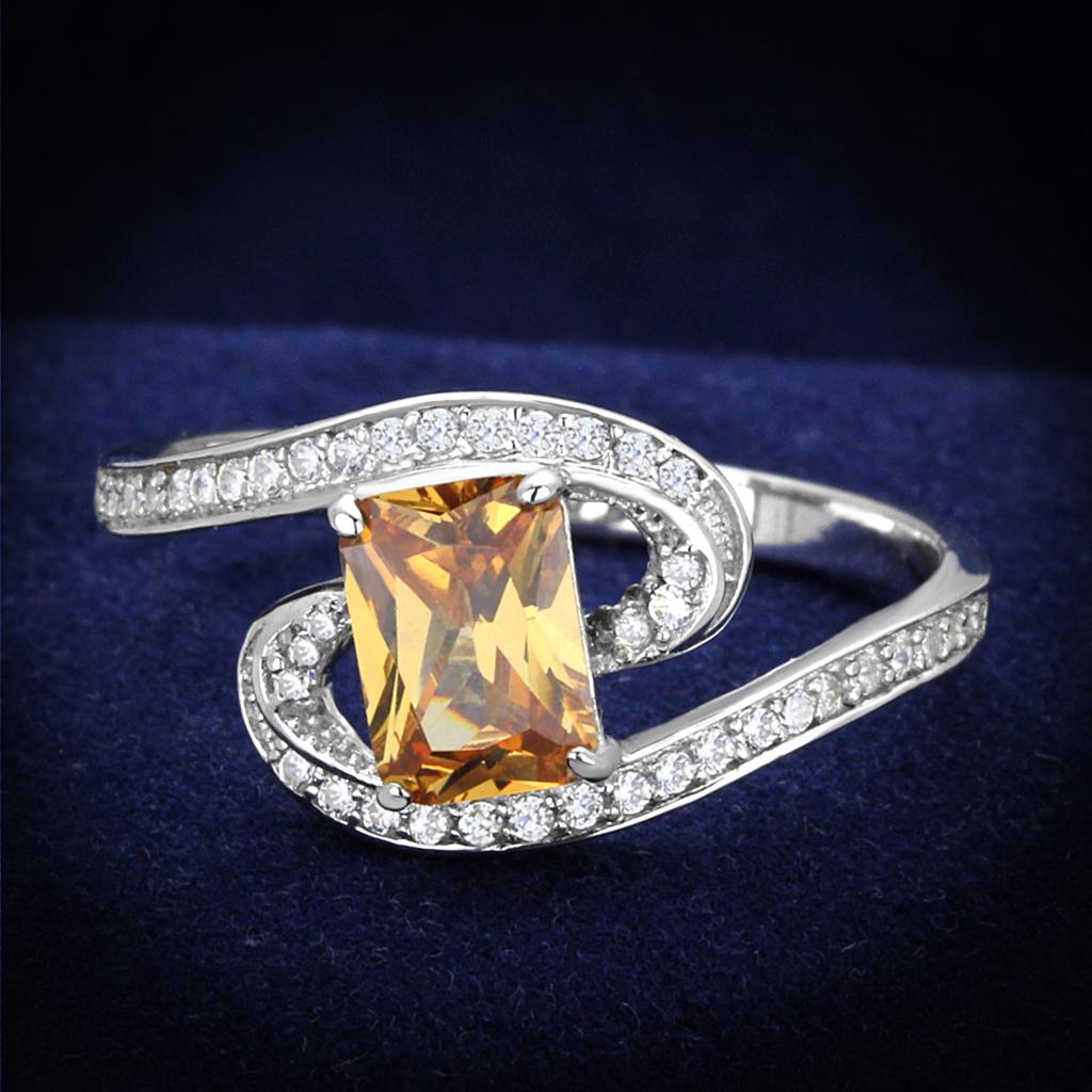 TS183 - Rhodium 925 Sterling Silver Ring with AAA Grade CZ  in Champagne-0