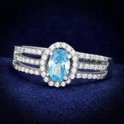 TS184 - Rhodium 925 Sterling Silver Ring with AAA Grade CZ  in Sea Blue-0