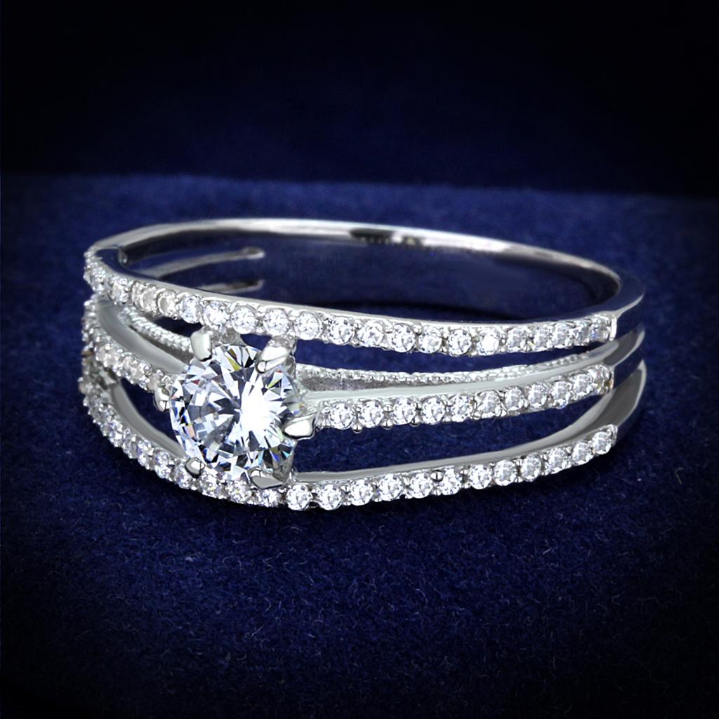 TS185 - Rhodium 925 Sterling Silver Ring with AAA Grade CZ  in Clear-0