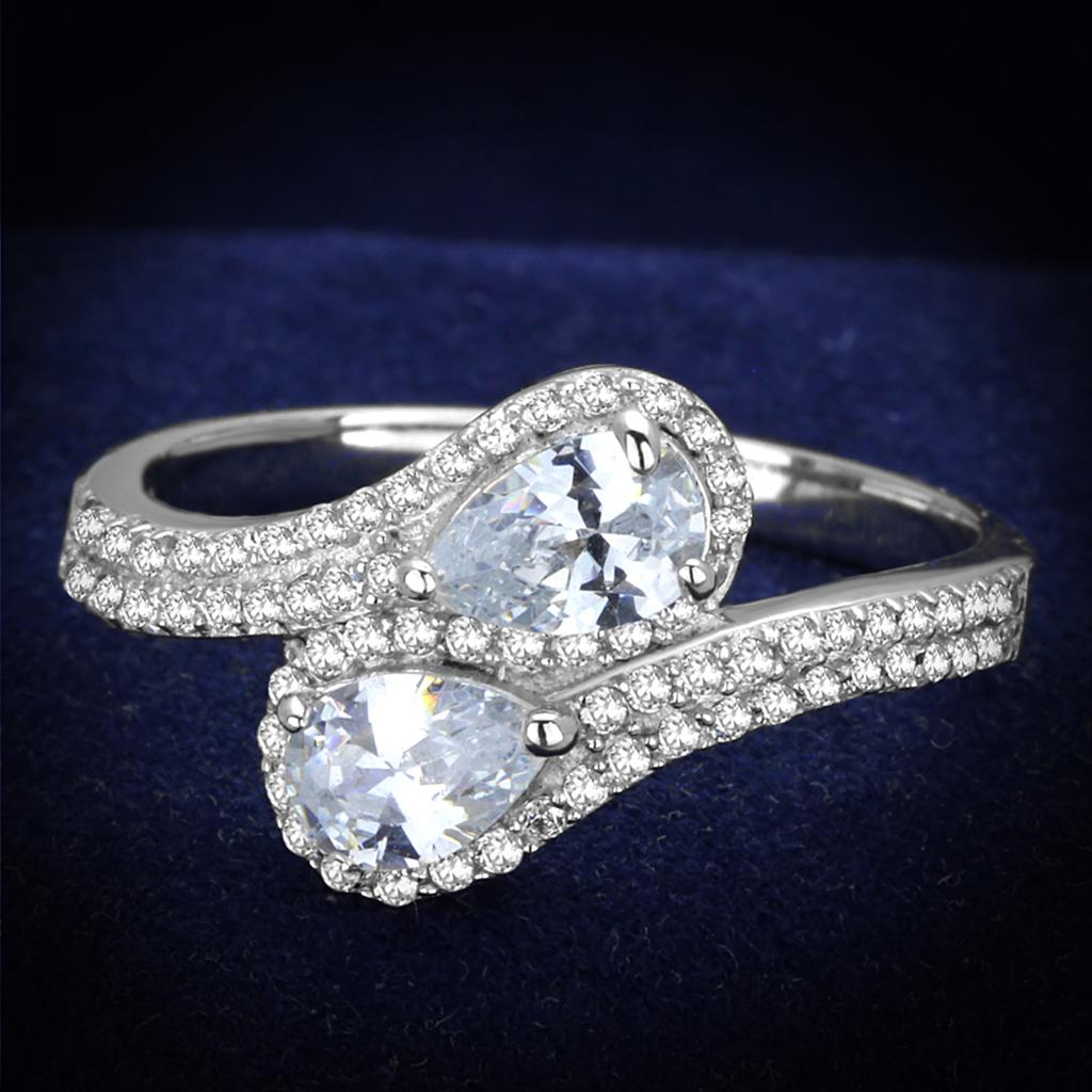 TS186 - Rhodium 925 Sterling Silver Ring with AAA Grade CZ  in Clear-0