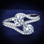 TS187 - Rhodium 925 Sterling Silver Ring with AAA Grade CZ  in Clear-0