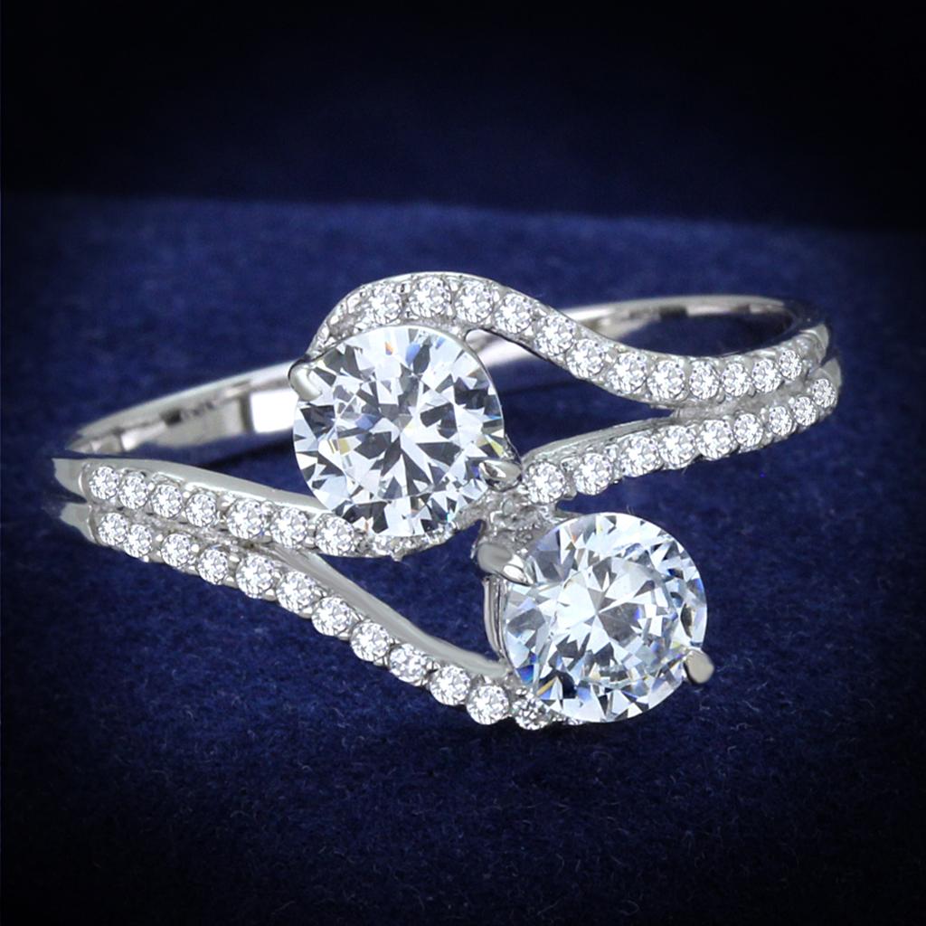 TS187 - Rhodium 925 Sterling Silver Ring with AAA Grade CZ  in Clear-0