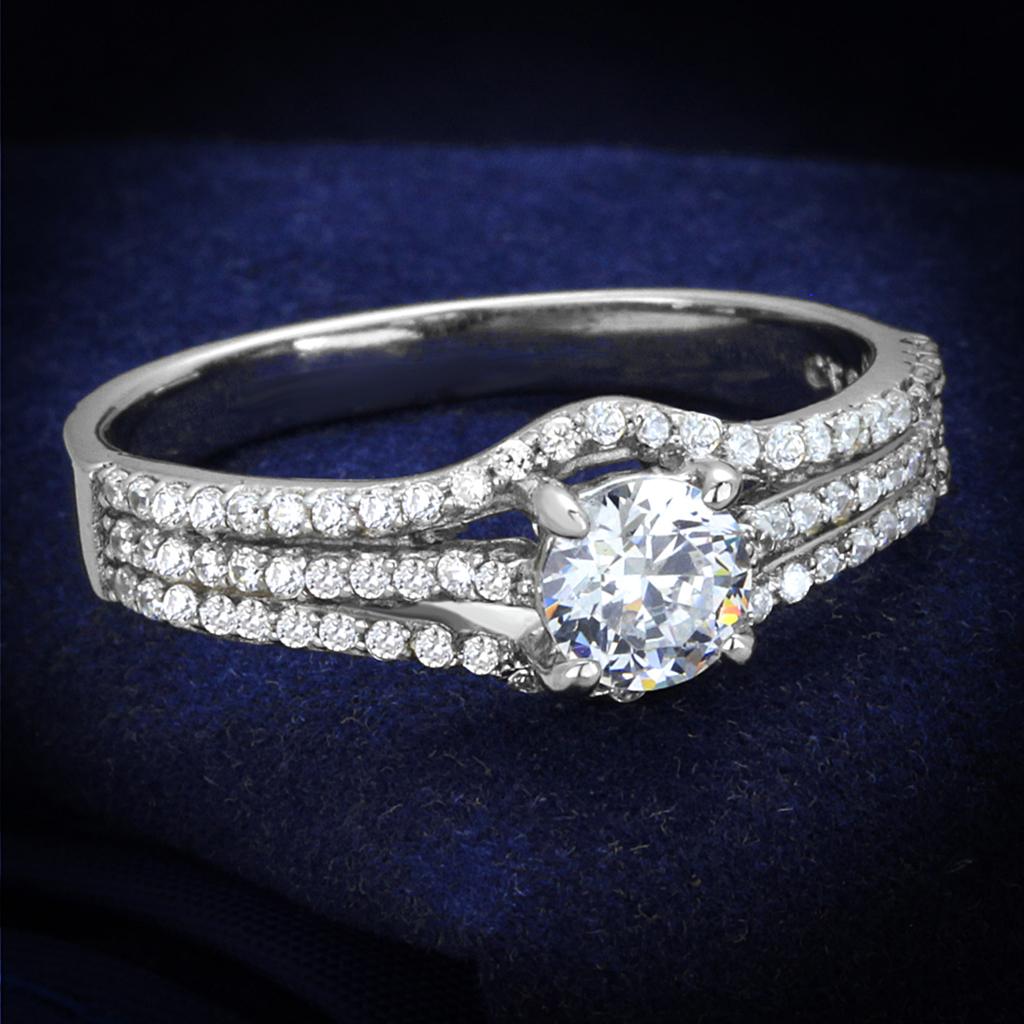 TS188 - Rhodium 925 Sterling Silver Ring with AAA Grade CZ  in Clear-0