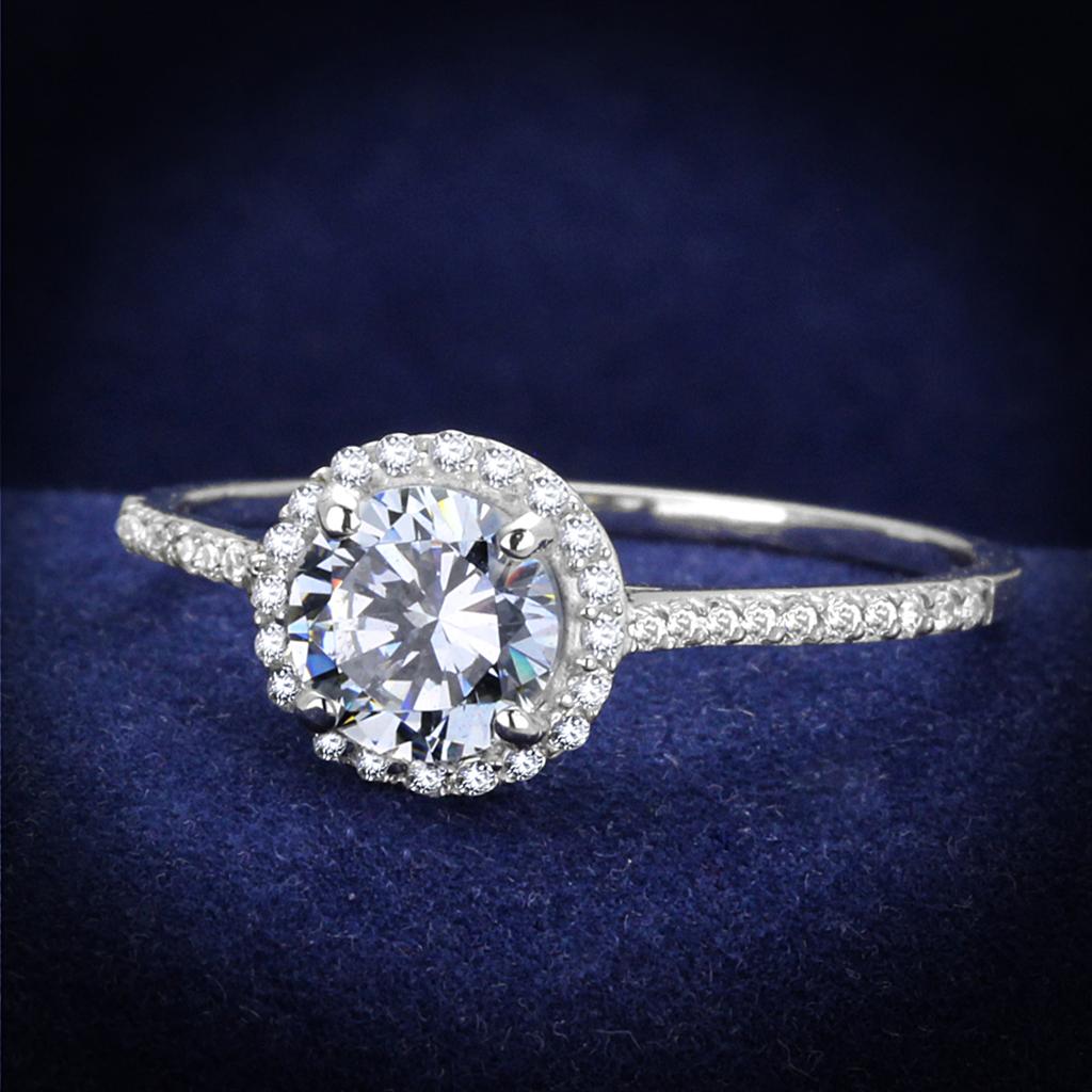 TS190 - Rhodium 925 Sterling Silver Ring with AAA Grade CZ  in Clear-0