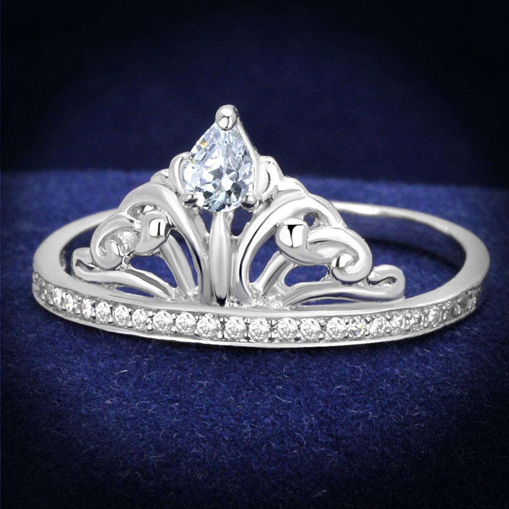 TS191 - Rhodium 925 Sterling Silver Ring with AAA Grade CZ  in Clear-0