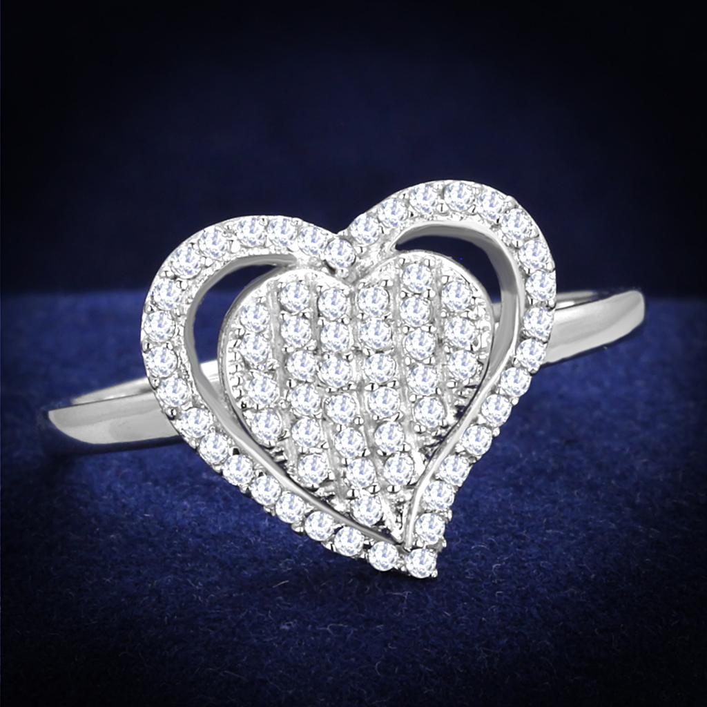 TS192 - Rhodium 925 Sterling Silver Ring with AAA Grade CZ  in Clear-0