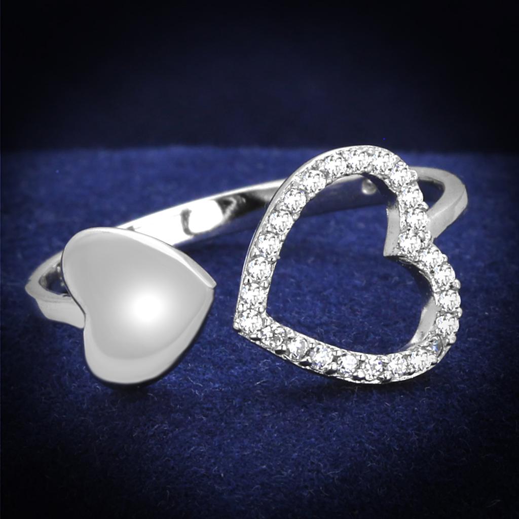 TS194 - Rhodium 925 Sterling Silver Ring with AAA Grade CZ  in Clear-0