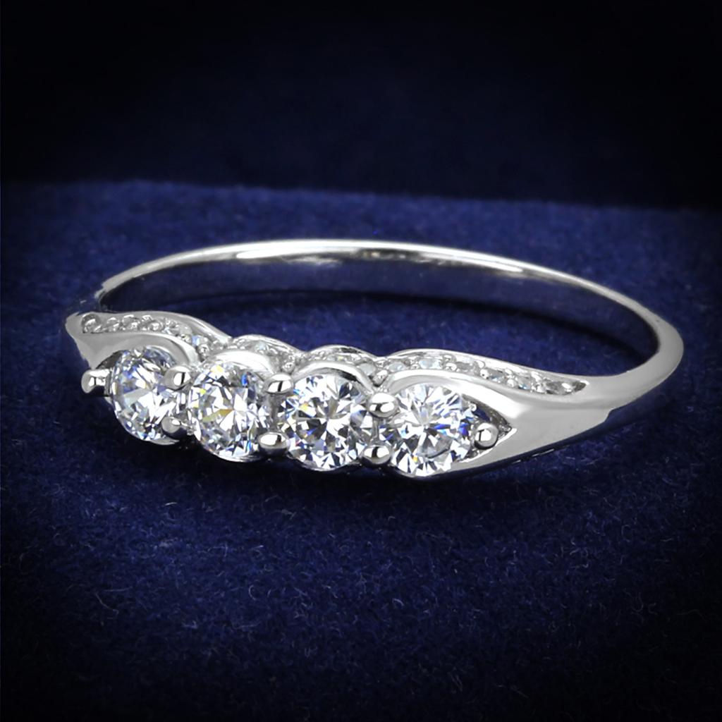 TS198 - Rhodium 925 Sterling Silver Ring with AAA Grade CZ  in Clear-0