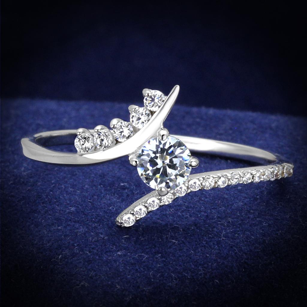 TS199 - Rhodium 925 Sterling Silver Ring with AAA Grade CZ  in Clear-0