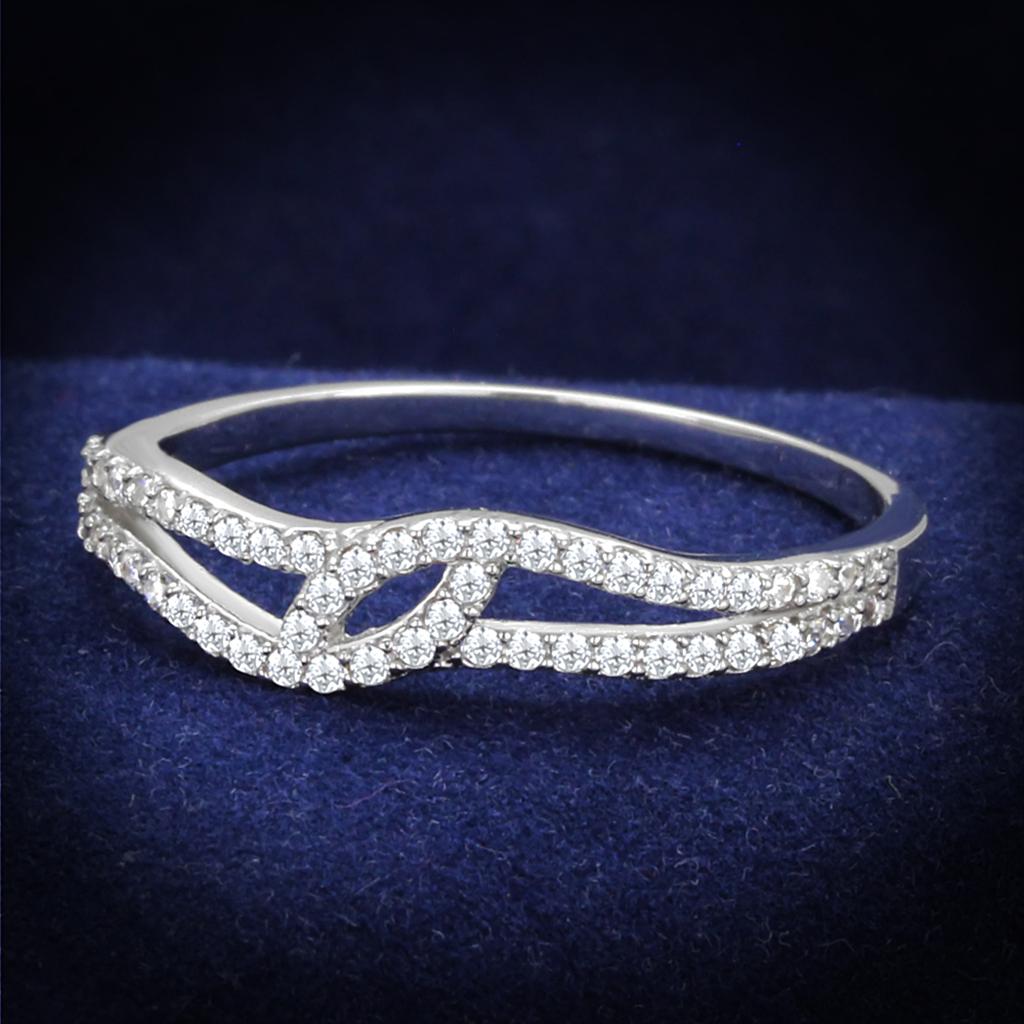 TS202 - Rhodium 925 Sterling Silver Ring with AAA Grade CZ  in Clear-0