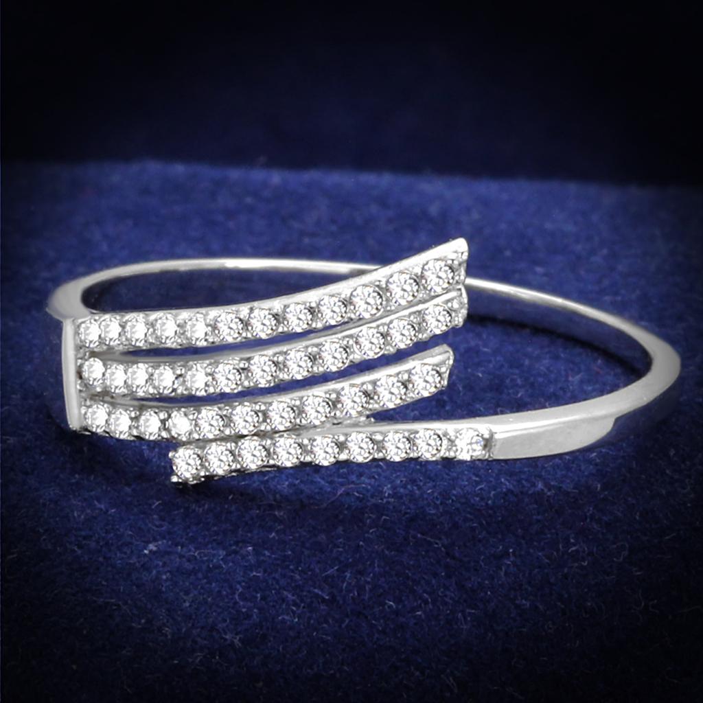 TS203 - Rhodium 925 Sterling Silver Ring with AAA Grade CZ  in Clear-0