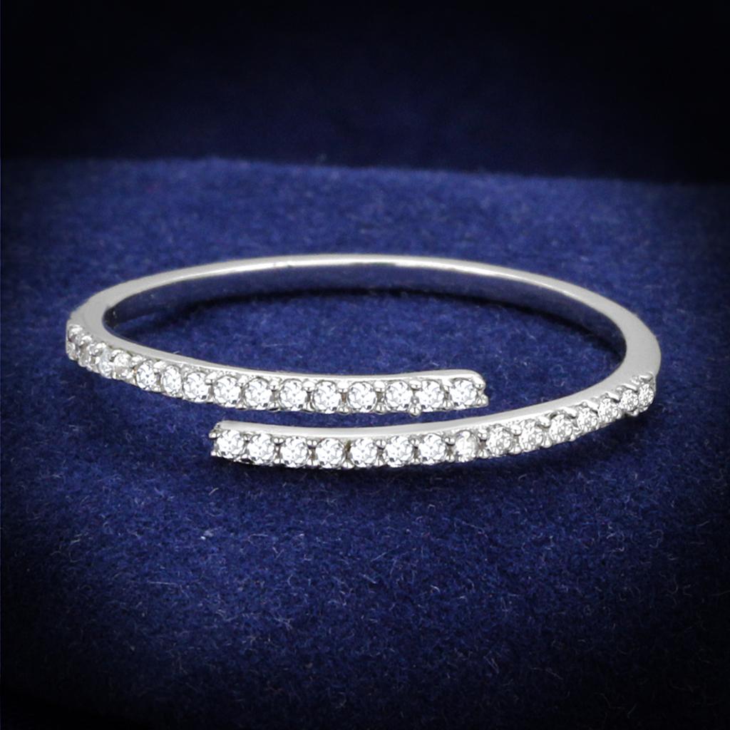 TS204 - Rhodium 925 Sterling Silver Ring with AAA Grade CZ  in Clear-0