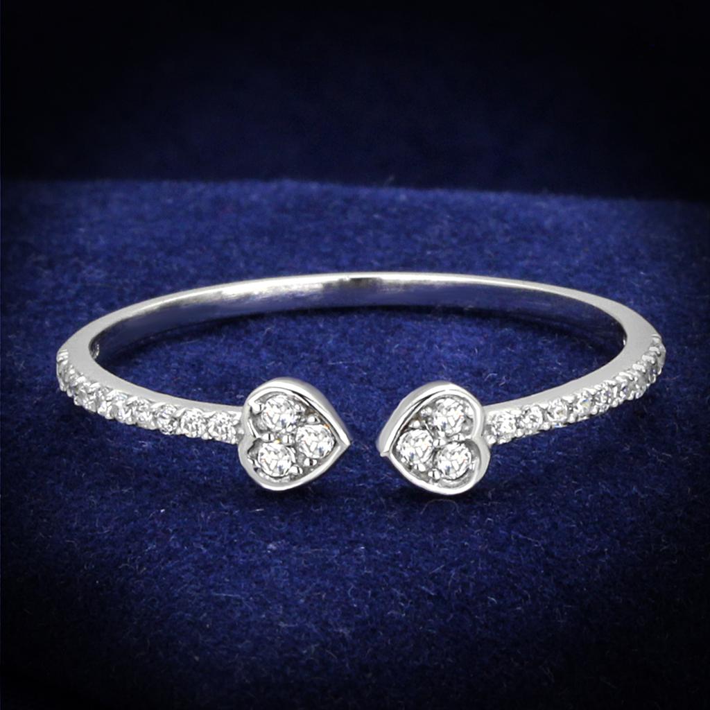 TS205 - Rhodium 925 Sterling Silver Ring with AAA Grade CZ  in Clear-0