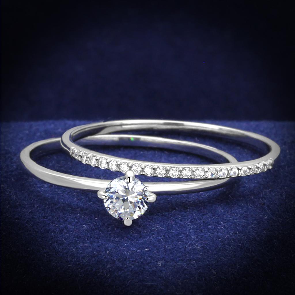 TS206 - Rhodium 925 Sterling Silver Ring with AAA Grade CZ  in Clear-0