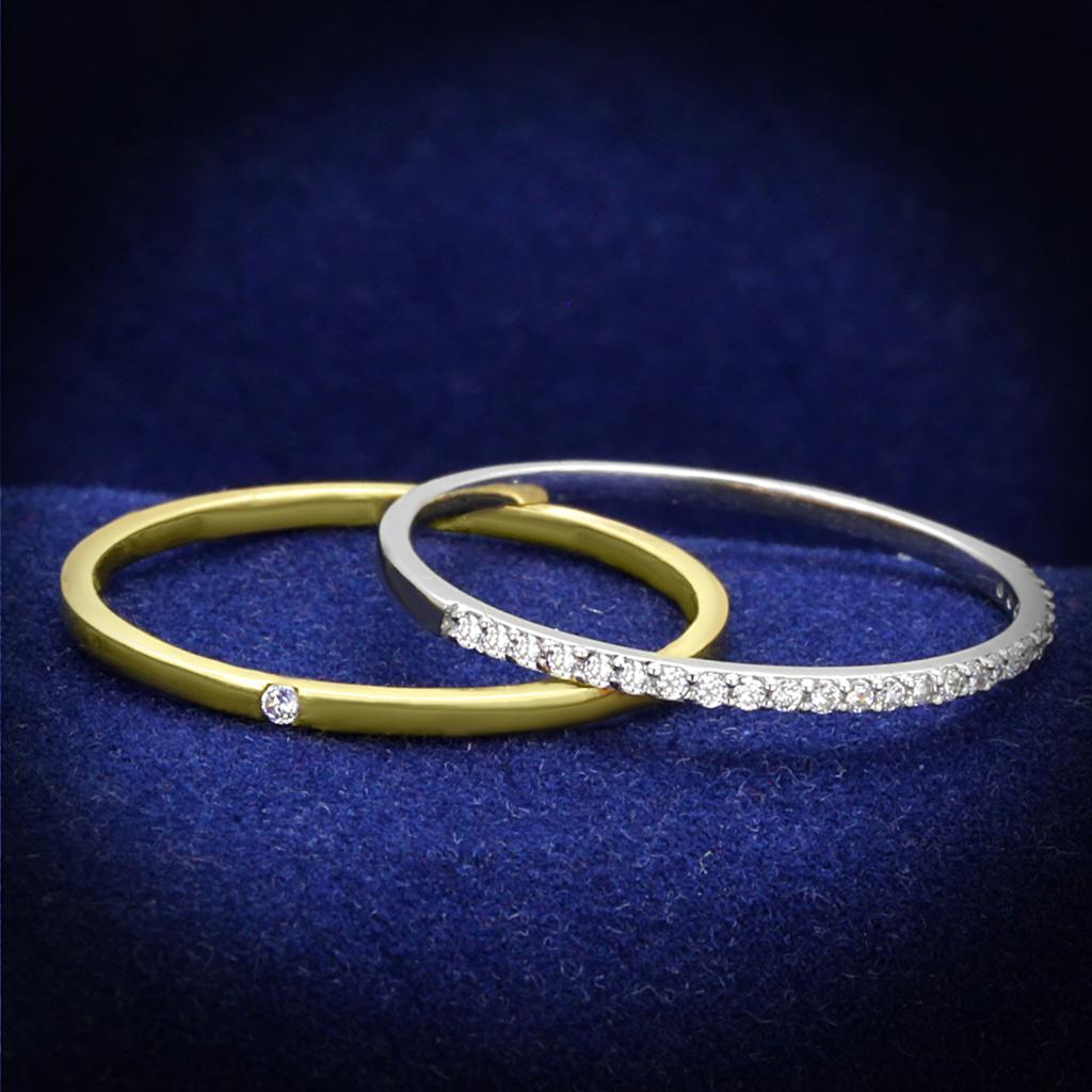 TS207 - Gold+Rhodium 925 Sterling Silver Ring with AAA Grade CZ  in Clear-0
