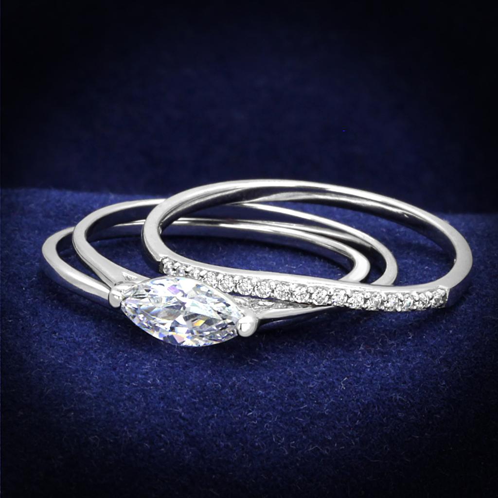 TS208 - Rhodium 925 Sterling Silver Ring with AAA Grade CZ  in Clear-0