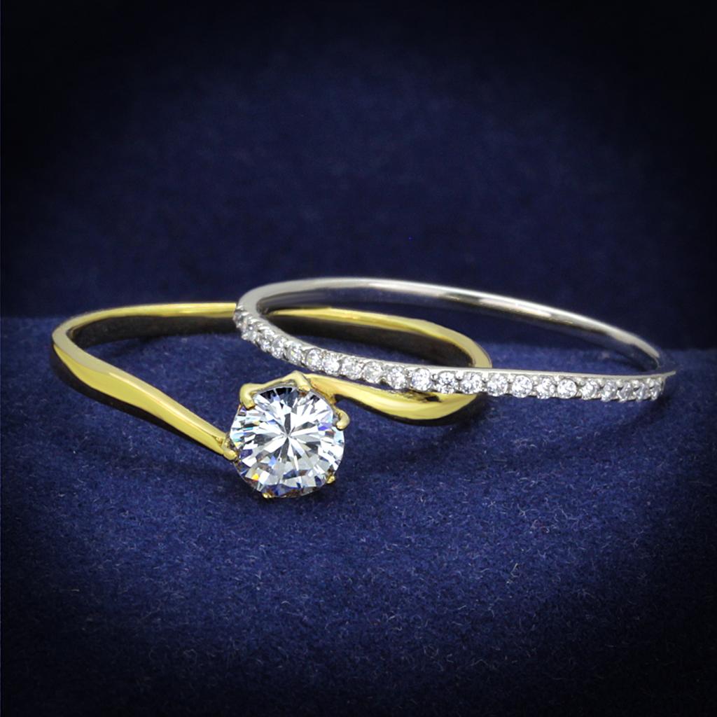 TS209 - Gold+Rhodium 925 Sterling Silver Ring with AAA Grade CZ  in Clear-0