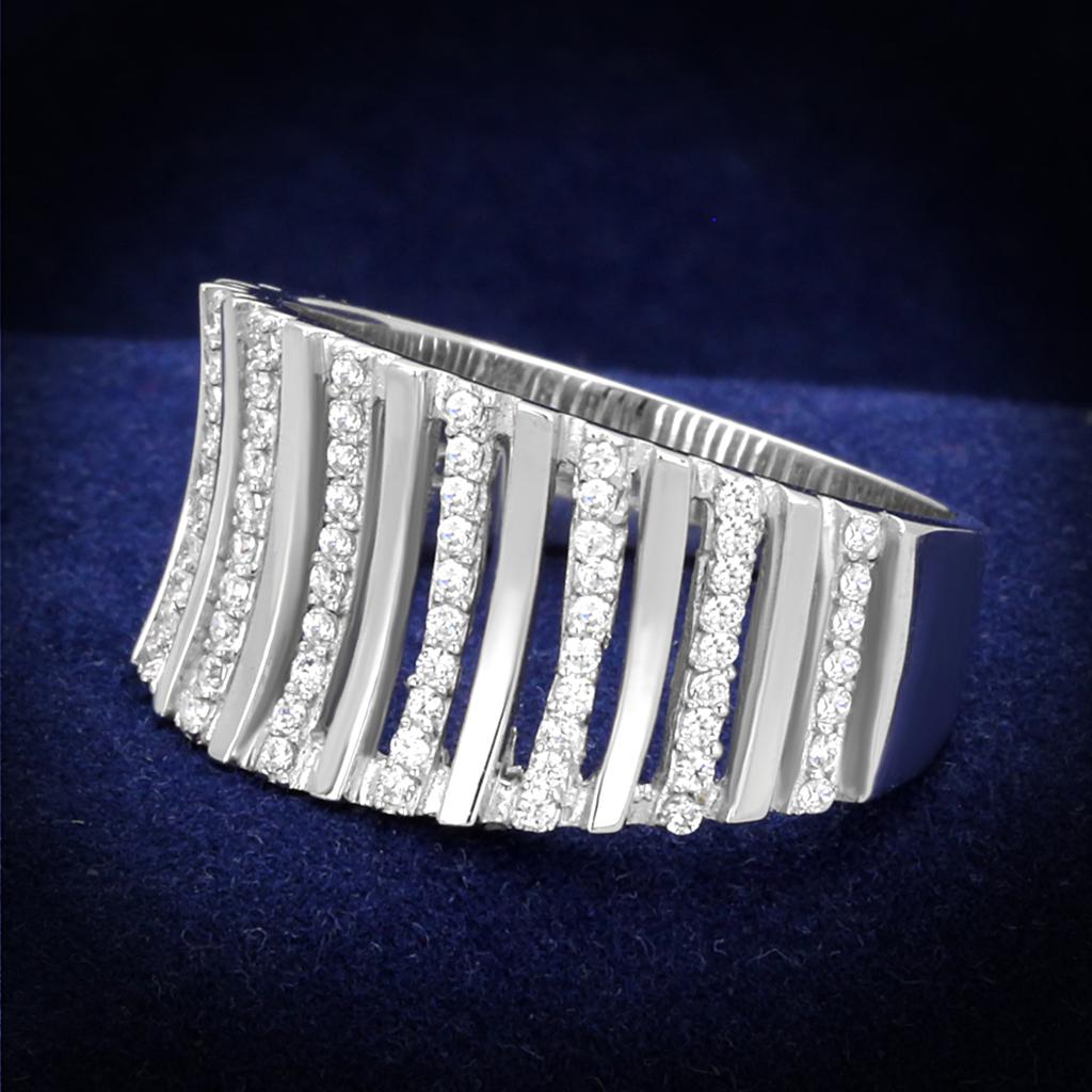 TS211 - Rhodium 925 Sterling Silver Ring with AAA Grade CZ  in Clear-0