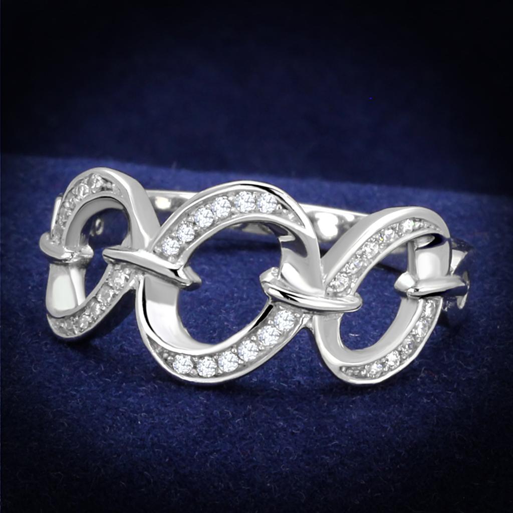 TS212 - Rhodium 925 Sterling Silver Ring with AAA Grade CZ  in Clear-0