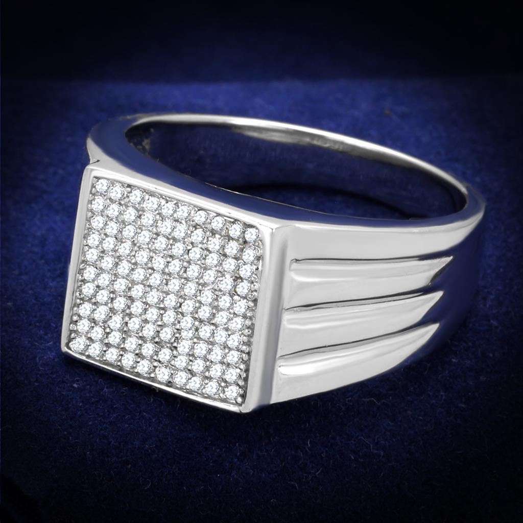 TS214 - Rhodium 925 Sterling Silver Ring with AAA Grade CZ  in Clear-0