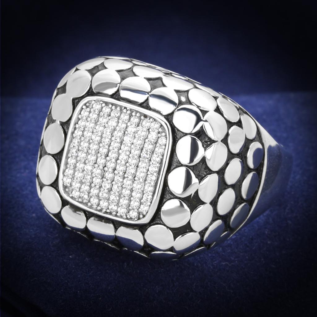 TS215 - Rhodium 925 Sterling Silver Ring with AAA Grade CZ  in Clear-0